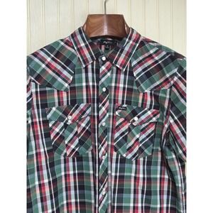 LRG Shirt Mens Medium Multicolor Plaid Short Sleeve Western Snap Front Casual